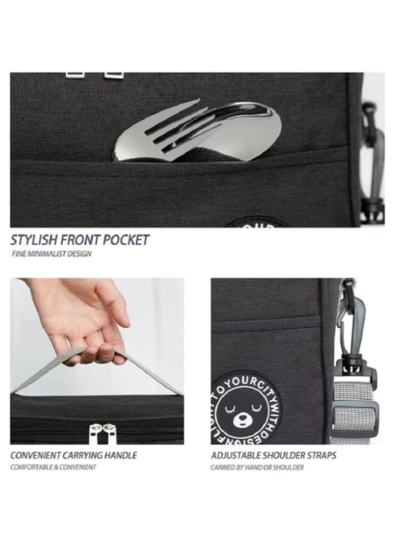 RATSAW Insulated Lunch Box Bag Waterproof Lunch Bags for Women Man Office Work School Picnic Fishing Hiking Travel Thermal Leak Proof Cool Bag Tote Bag with Shoulder Strap Black  - Image 4