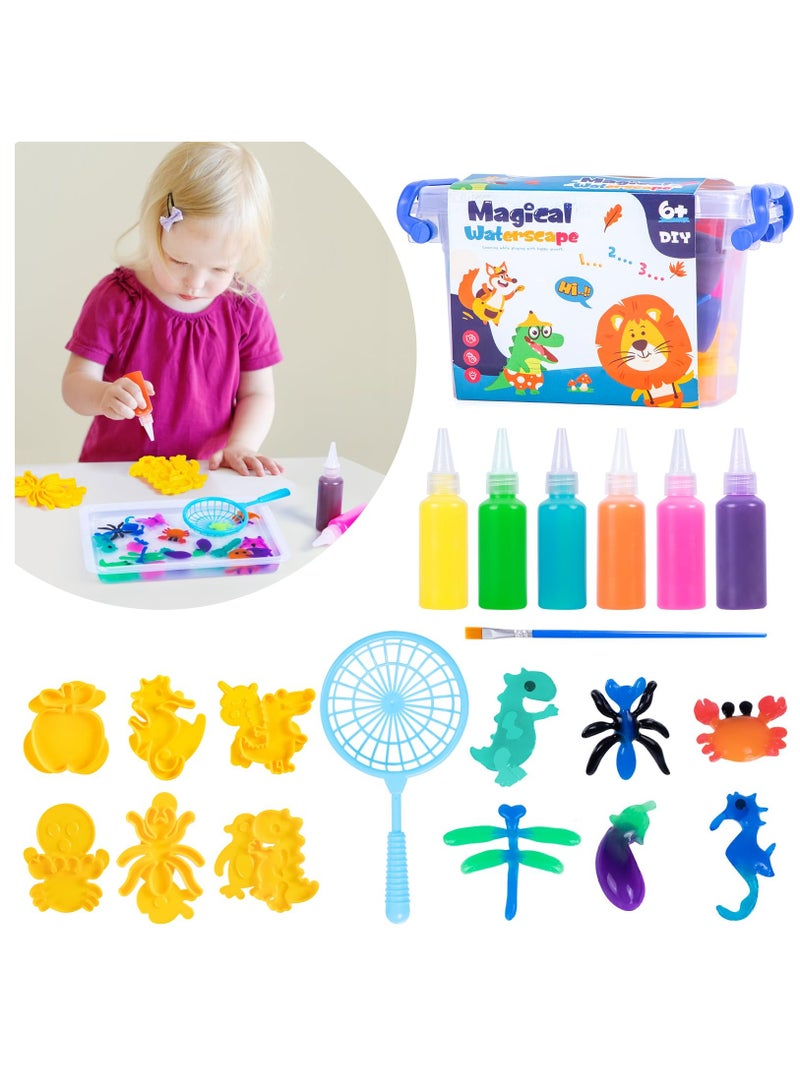 Excefore DIY Magic Water Gel Bead Sensory Toy Magic Water Elf Kit Handmade 3D Aqua Park Set with Double Sided Mold Sea Creatures Colorful Educational Toys for Kids 3+ Girls Boys Birthday Gift - Image 1