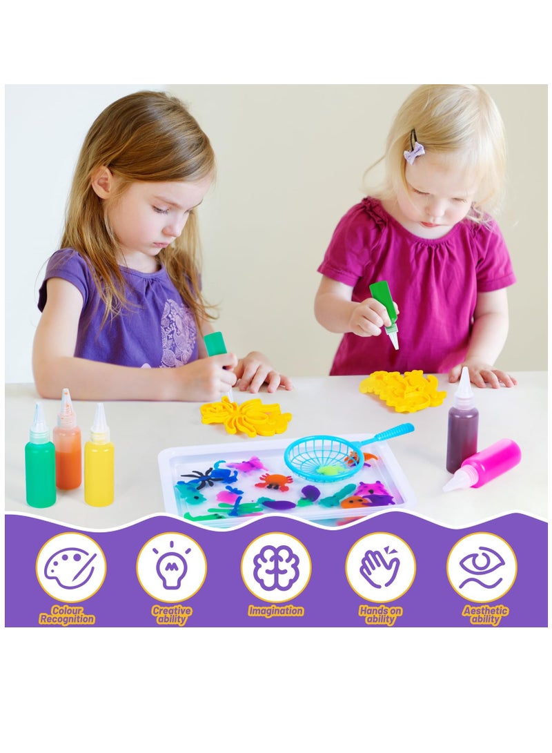 Excefore DIY Magic Water Gel Bead Sensory Toy Magic Water Elf Kit Handmade 3D Aqua Park Set with Double Sided Mold Sea Creatures Colorful Educational Toys for Kids 3+ Girls Boys Birthday Gift - Image 5