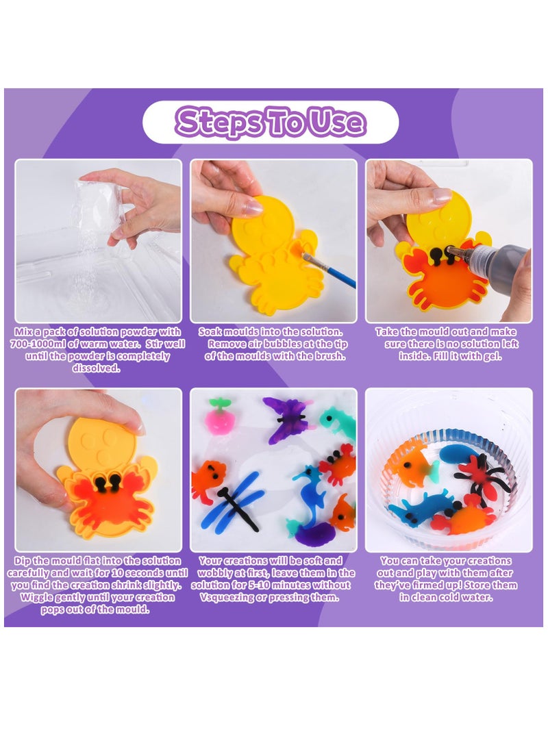 Excefore DIY Magic Water Gel Bead Sensory Toy Magic Water Elf Kit Handmade 3D Aqua Park Set with Double Sided Mold Sea Creatures Colorful Educational Toys for Kids 3+ Girls Boys Birthday Gift - Image 2