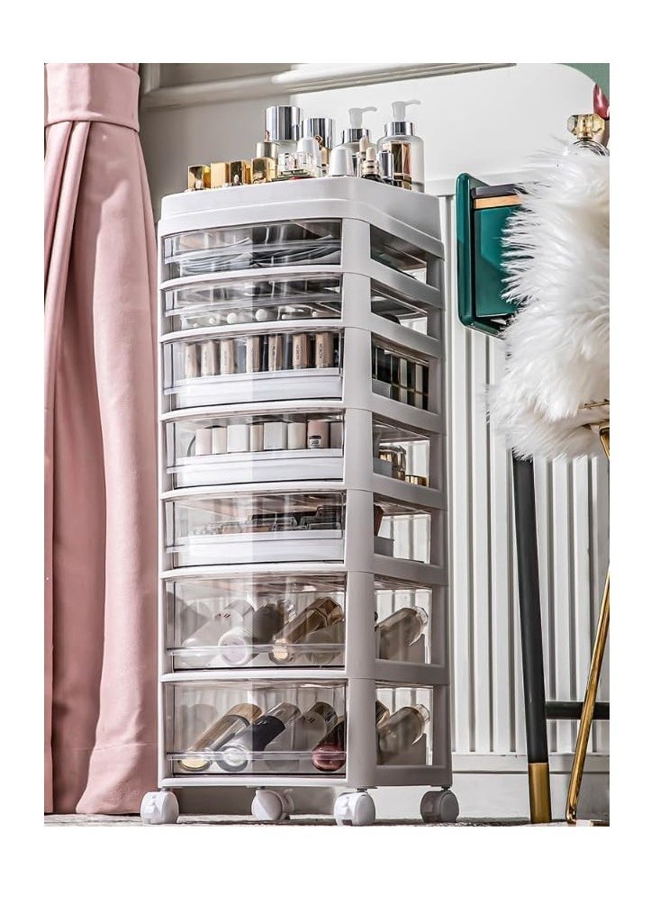 Organized Home 7-Drawer Stacking Cosmetic Organizer Cart Acrylic Cosmetic Box Skin Care Mask Box Lipstick Storage Cabinet Removable for Room Office Kitchen Bathroom White  - Image 2