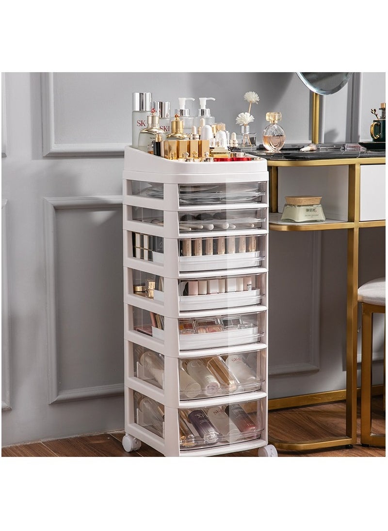Organized Home 7-Drawer Stacking Cosmetic Organizer Cart Acrylic Cosmetic Box Skin Care Mask Box Lipstick Storage Cabinet Removable for Room Office Kitchen Bathroom White  - Image 1