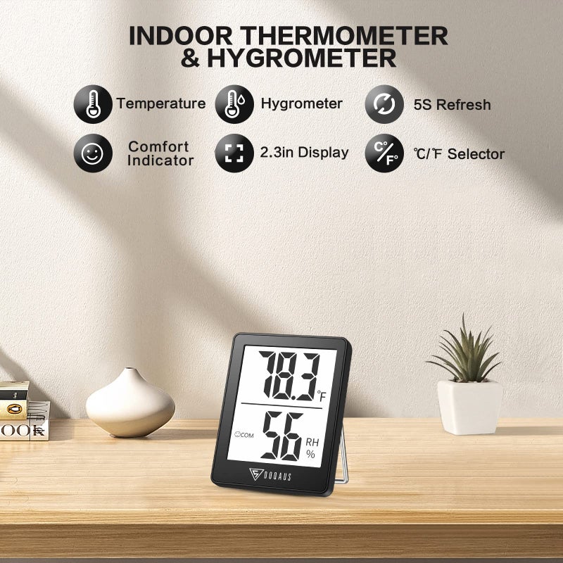 DOQAUS Digital Hygrometer Indoor Thermometer 3 Pack  Room Thermometer with 5s Fast Refresh  Accurate Humidity Meter Temperature Sensor for Home  Bedroom  Baby Room  Office  Greenhouse  Cellar (Black) - Image 2