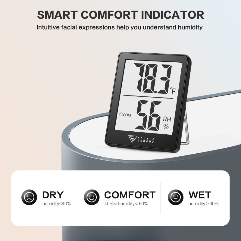 DOQAUS Digital Hygrometer Indoor Thermometer 3 Pack  Room Thermometer with 5s Fast Refresh  Accurate Humidity Meter Temperature Sensor for Home  Bedroom  Baby Room  Office  Greenhouse  Cellar (Black) - Image 4