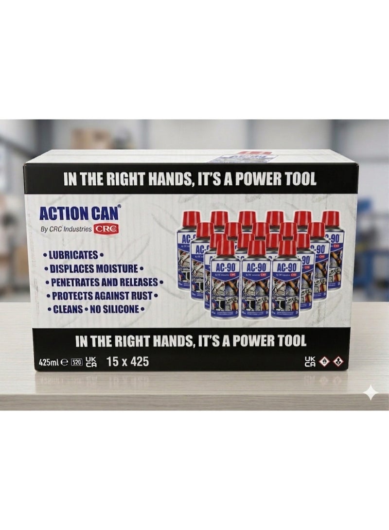 ®ACTION CAN AC-90 ( BOX 15 CAN) Multi-Purpose Oil Rust Remover Spray Combining Lubricant, Protection, Cleaning, and Moisture Repellent - Image 1