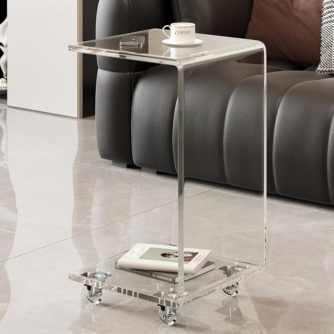 Slasa Acrylic C Shape Side Table 30x30x65 cm Clear 10 mm Thick End Table - Image 1