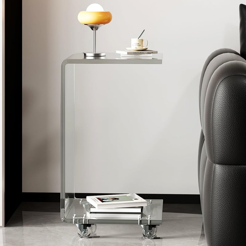 Slasa Acrylic C Shape Side Table 30x30x65 cm Clear 10 mm Thick End Table - Image 5