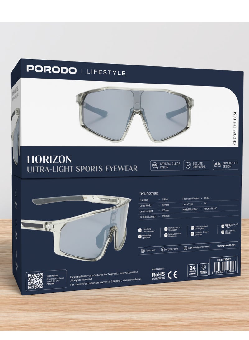 بورودو نظارات هورايزون الرياضية الخفيفة للغاية / عدسات مقاومة للخدش / تصميم خفيف الوزن / تصميم ذراع قابل للطي - رمادي - Image 4