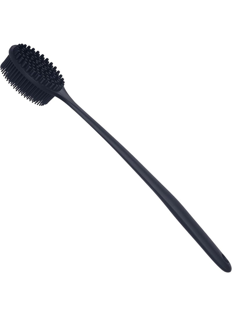 DNC Soft Silicone Back Scrubber with Long Handle for Shower, 15-inch, Black - Image 1