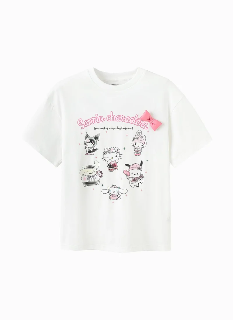 Kids Girls Round v-neck short-sleeved T-shirt