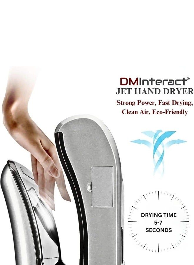 دي ام انتراكت DMInteract DM-AB500 1200 وات، 220 فولت يعمل بالكهرباء مع مستشعر تلقائي 90 متر/الثانية مجفف يدوي للهواء النفاث عالي السرعة مع فلتر HEPA للمكتب والفندق والتجارية والمنزلية (اللون الفضي)  - Image 4