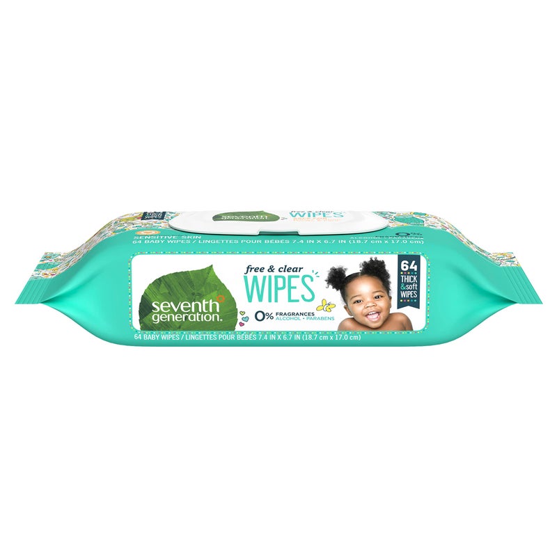 Seventh Generation Baby Wipes Sensitive Protection with Snap Seal Unscented Baby Wipes 64 Count - Image 1