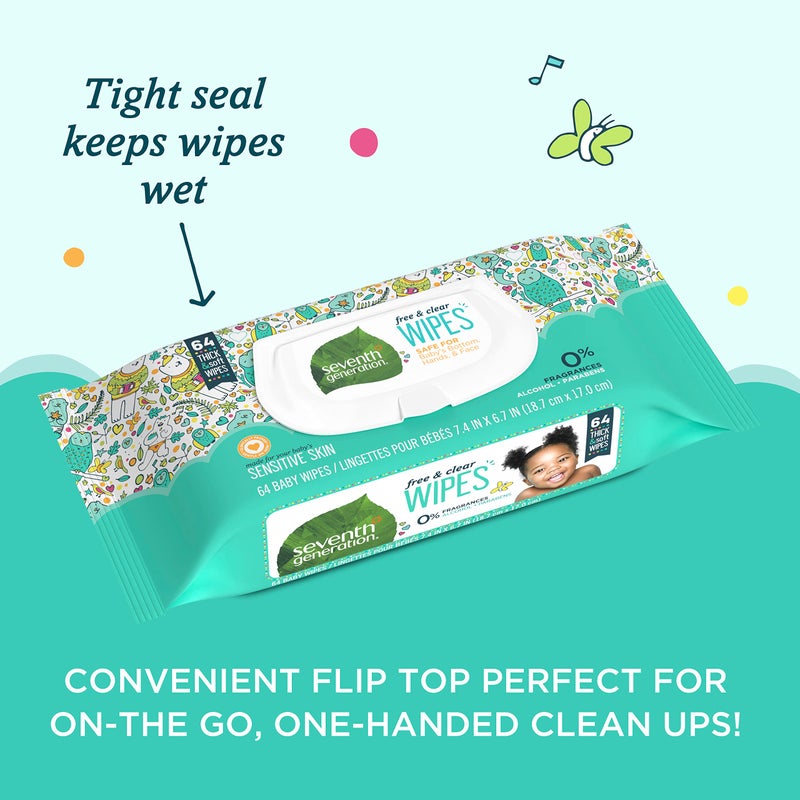 Seventh Generation Baby Wipes Sensitive Protection with Snap Seal Unscented Baby Wipes 64 Count - Image 5