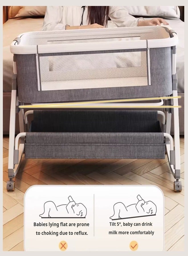 كيلا سرير أطفال، سرير أطفال من سبائك الألومنيوم عالي الجودة، سرير أطفال بجانب السرير، سرير أطفال متحرك قابل للطي، سرير سفر (يتضمن مرتبة وسلة تخزين وناموسية) - رمادي - Image 3