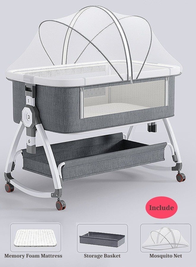 كيلا سرير أطفال، سرير أطفال من سبائك الألومنيوم عالي الجودة، سرير أطفال بجانب السرير، سرير أطفال متحرك قابل للطي، سرير سفر (يتضمن مرتبة وسلة تخزين وناموسية) - رمادي - Image 1