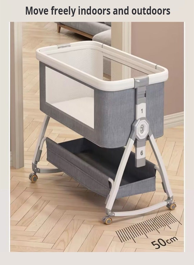كيلا سرير أطفال، سرير أطفال من سبائك الألومنيوم عالي الجودة، سرير أطفال بجانب السرير، سرير أطفال متحرك قابل للطي، سرير سفر (يتضمن مرتبة وسلة تخزين وناموسية) - رمادي - Image 4
