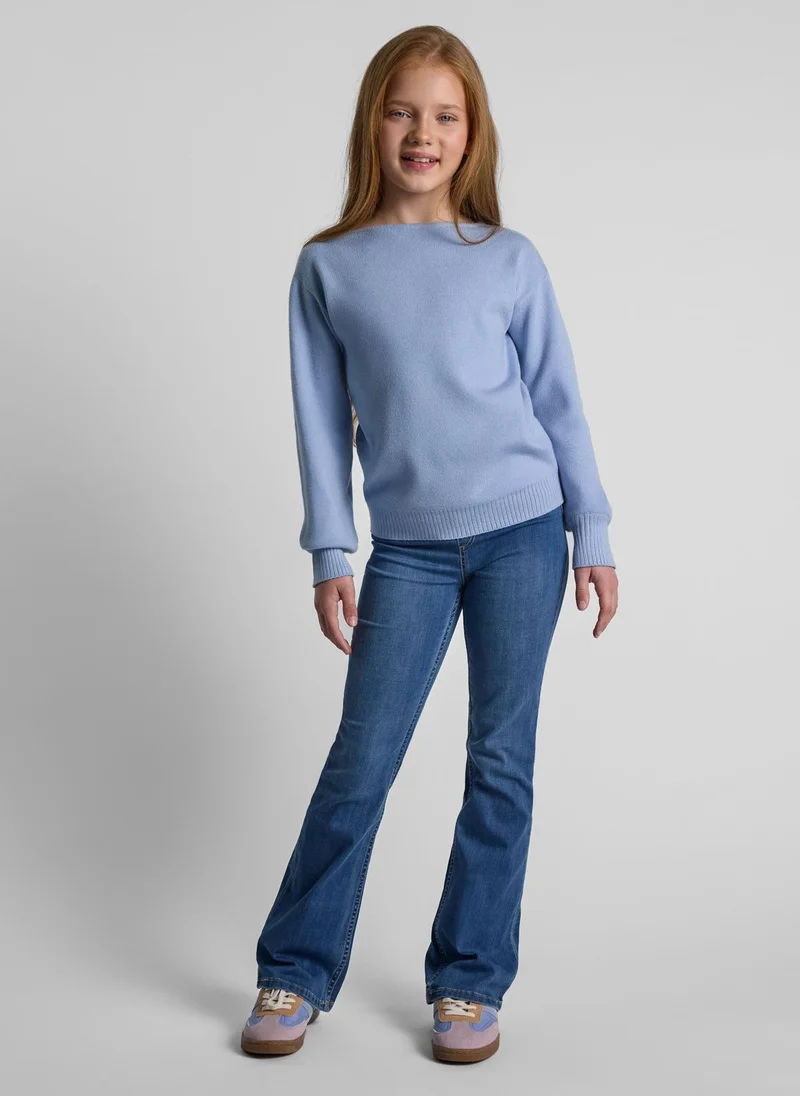 MINOTI Kids Girls Sweater with Wide Boat Neckline