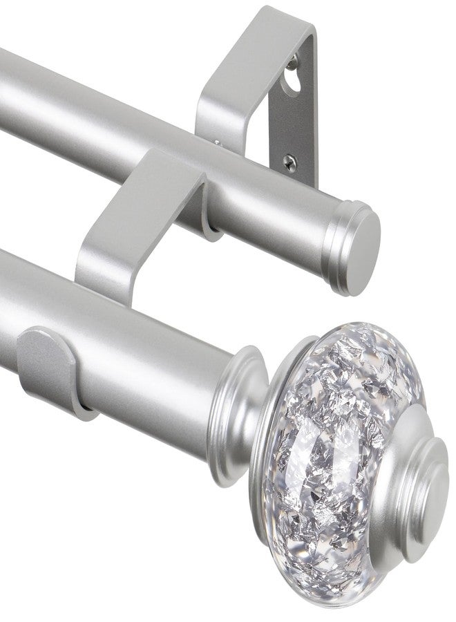 USFOOK 1 Inch Silver Double Curtain Rods for Windows 66 to 120 Inches(5.5-10ft), Adjustable Heavy Duty Drapery Rods, Telescoping Dual Curtain Rod with Translucent Finials, Wall Mounted - Image 1