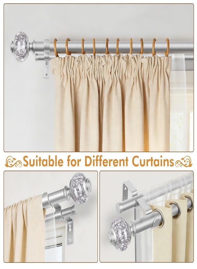 USFOOK 1 Inch Silver Double Curtain Rods for Windows 66 to 120 Inches(5.5-10ft), Adjustable Heavy Duty Drapery Rods, Telescoping Dual Curtain Rod with Translucent Finials, Wall Mounted - Image 4