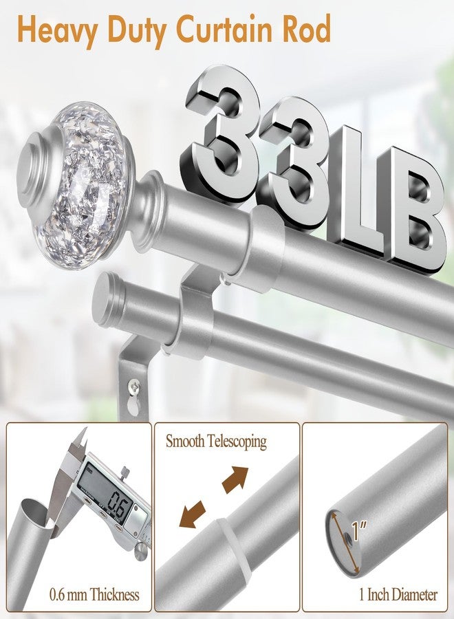 USFOOK 1 Inch Silver Double Curtain Rods for Windows 66 to 120 Inches(5.5-10ft), Adjustable Heavy Duty Drapery Rods, Telescoping Dual Curtain Rod with Translucent Finials, Wall Mounted - Image 3