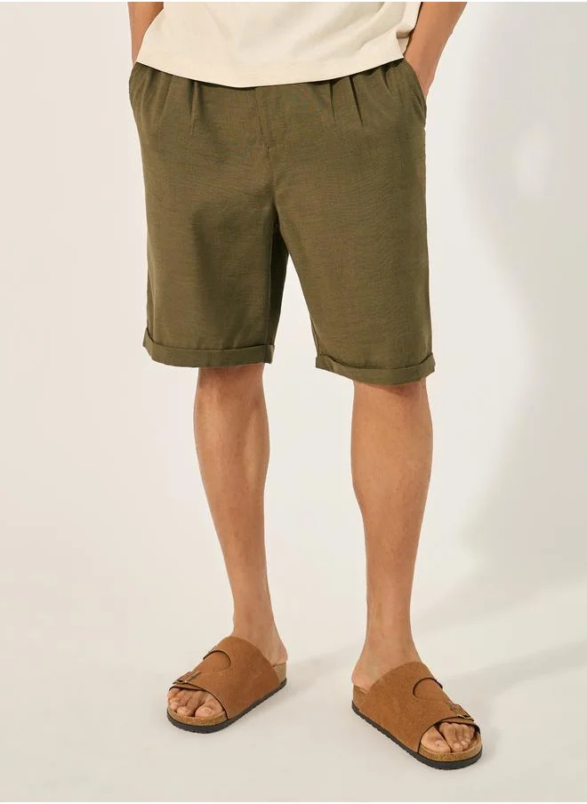 ستايلي Styli Mid Rise Regular Fit Pleated Shorts