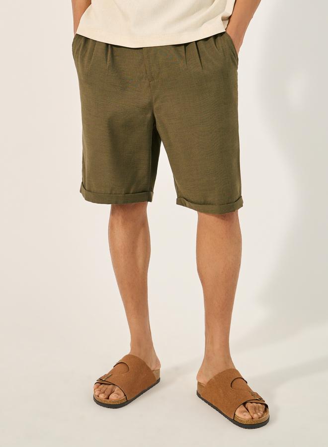 Styli Mid Rise Regular Fit Pleated Shorts - Image 1