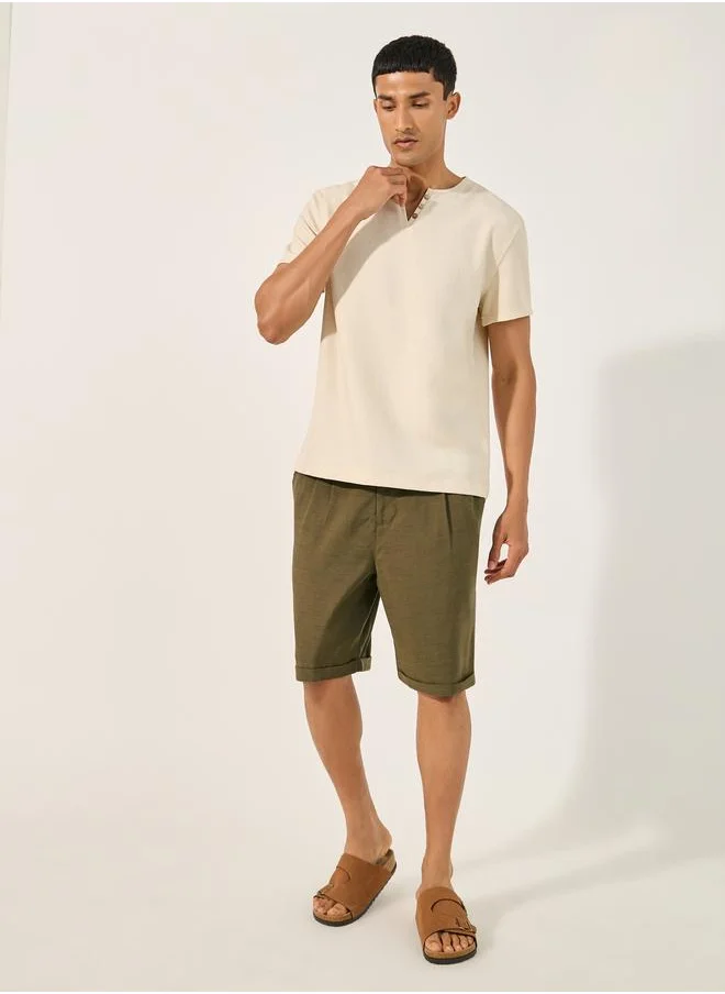 ستايلي Styli Mid Rise Regular Fit Pleated Shorts