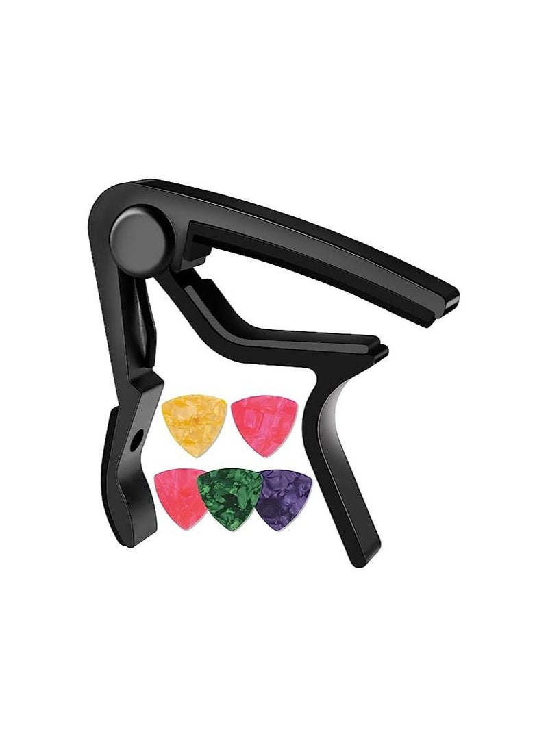 ميغاريا Guitar Capo, Wood Grain Metal Capo, One Hand Guitar Capo, Universal Guitar Tuning Accessories for Musical Instruments Guitar Parts with Guitar Picks (Black) - Image 1