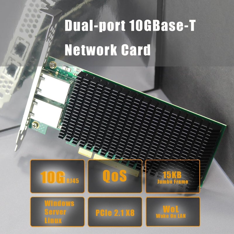 جلوتريندز بطاقة شبكة ST7318 إيثرنت 10G RJ45 بمنفذين مع وحدة تحكم Intel X540، واجهة PCIE 2.0 X8، تدعم نظام التشغيل Windows 11/10/Windows Server/Linux/ESX/VMware ESXi (لا تدعم نظام التشغيل Mac OS) - Image 2