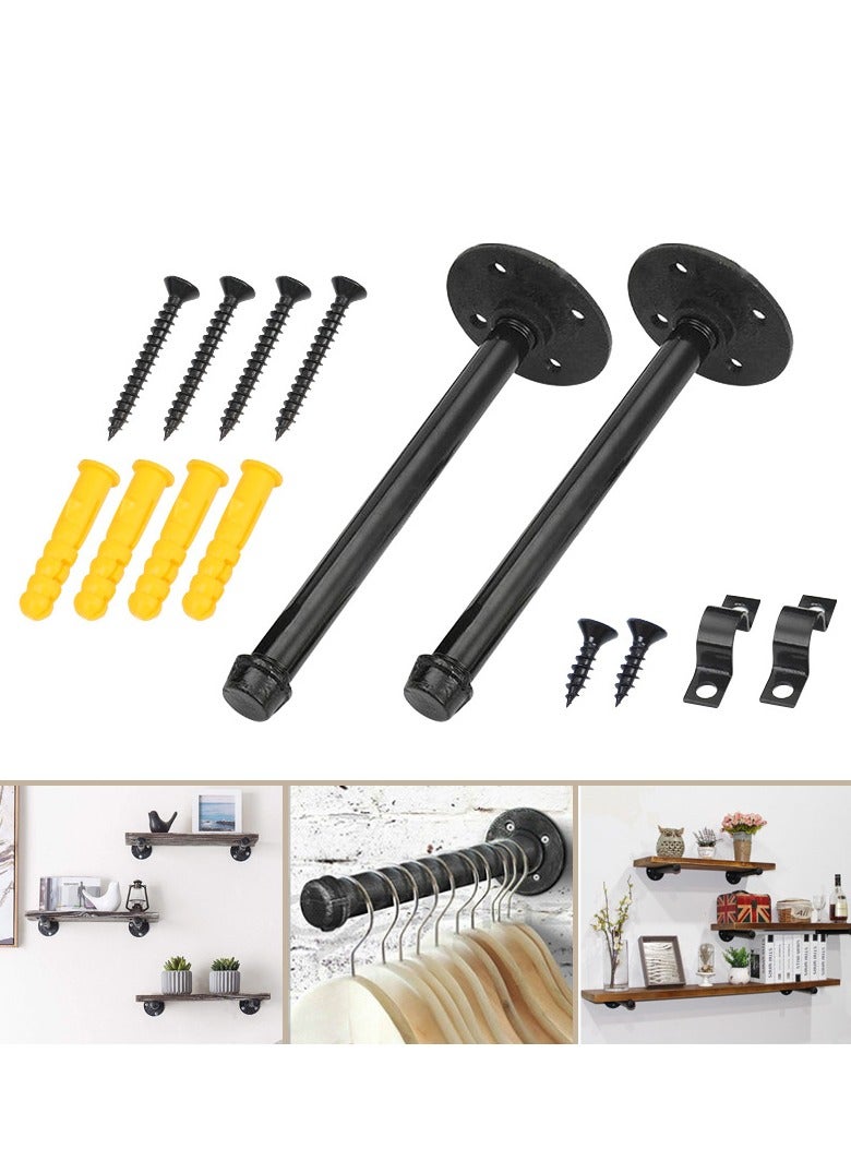 Generic Vintage Iron Single Tier Pipe Wall Shelf - Wall Mount Metal Frame Bracket, Black 4PCS 15CM  - Image 1