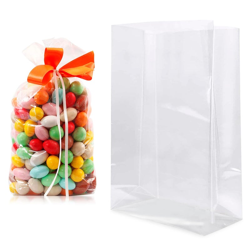 APQ Clear Gusseted Poly Bags 6 x 3 x 15 Inch Pack of 100 Gusseted Plastic Bags 1 Mil Thick for Favors with Open Top Clear Plastic Bags for Packaging Cookies Popcorn Candies Homemade Bread