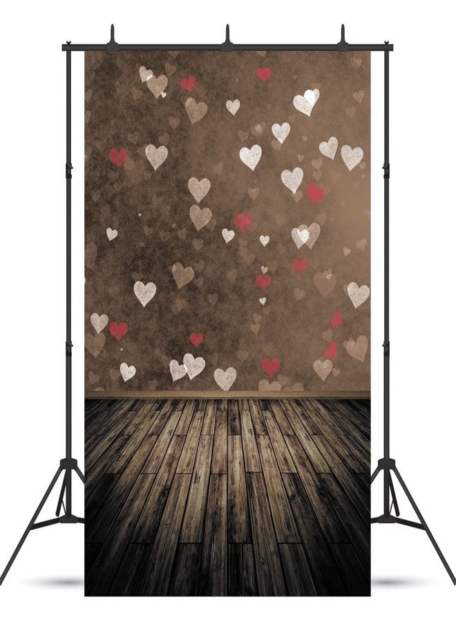 WOLADA 5x7FT Valentine's Day Photography Backdrop Vintage Wood Floor Backdrops Romantic Love Theme Backdrop Wedding Anniversary Engagement Wedding Party Decoration Photo Backdrop Studio Props 10876 - Image 1