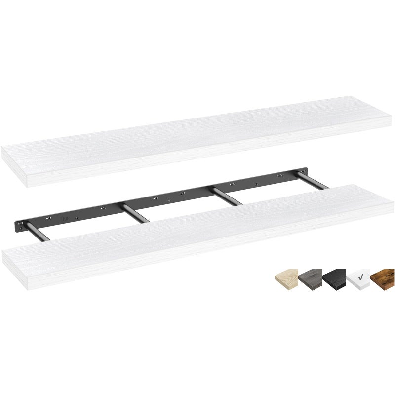 QEEIG Bathroom Shelves 55 inches Long Wall Shelf Large Extra Long 55 x 9 inch Set of 2 White 008140W