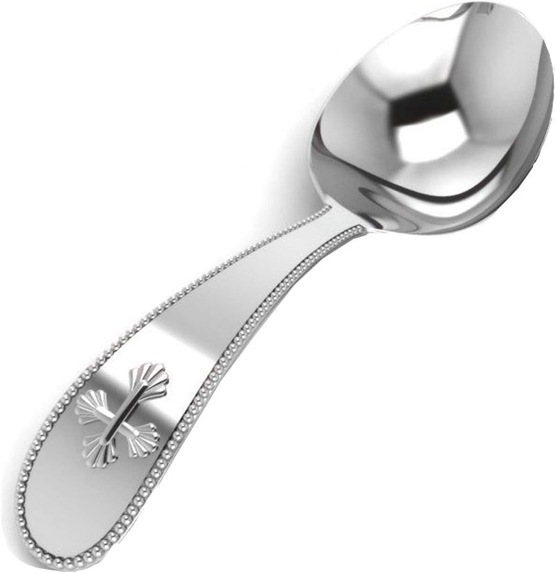 Krysaliis Sterling Silver Beaded Cross Feeding Spoon  Premium Quality Food Grade Standard 925 Solid Sterling Silver Spoon  Engravable Gift For Baby with a Beautiful Gift Box - Image 1