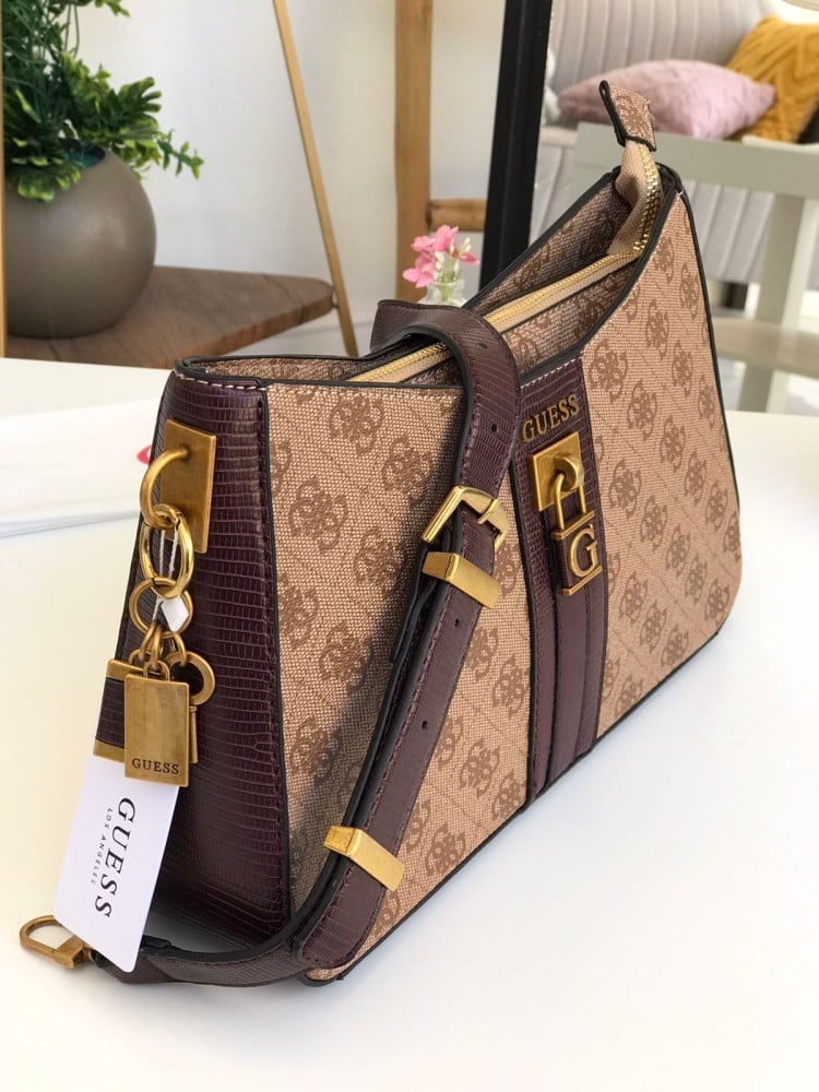 جس حقائب سستي لوجو النسائية الأنيقة بعرض عبر الجسم بنقشة بنية - Image 3