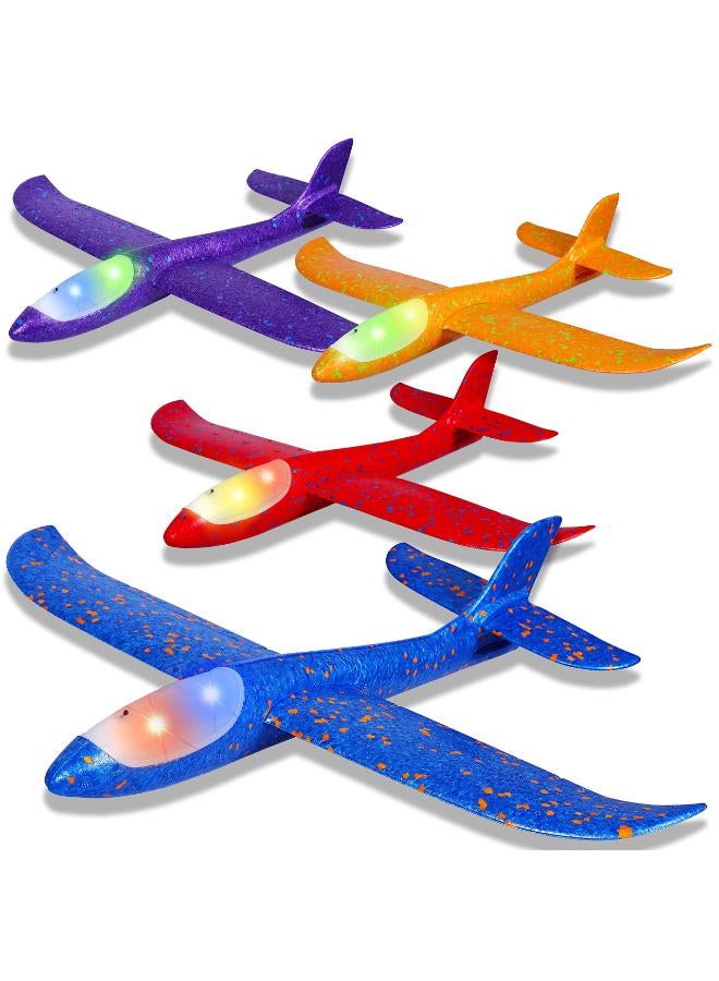 IJO 4 Pack LED Light Airplane Toys-17.5" Large Throwing Foam Plane-2 Flight Modes Glider Plane-Outdoor Flying Toys for Kids-Flying Toys Gift for Boys Girls 3 4 5 6 7 8 9 Years Old 