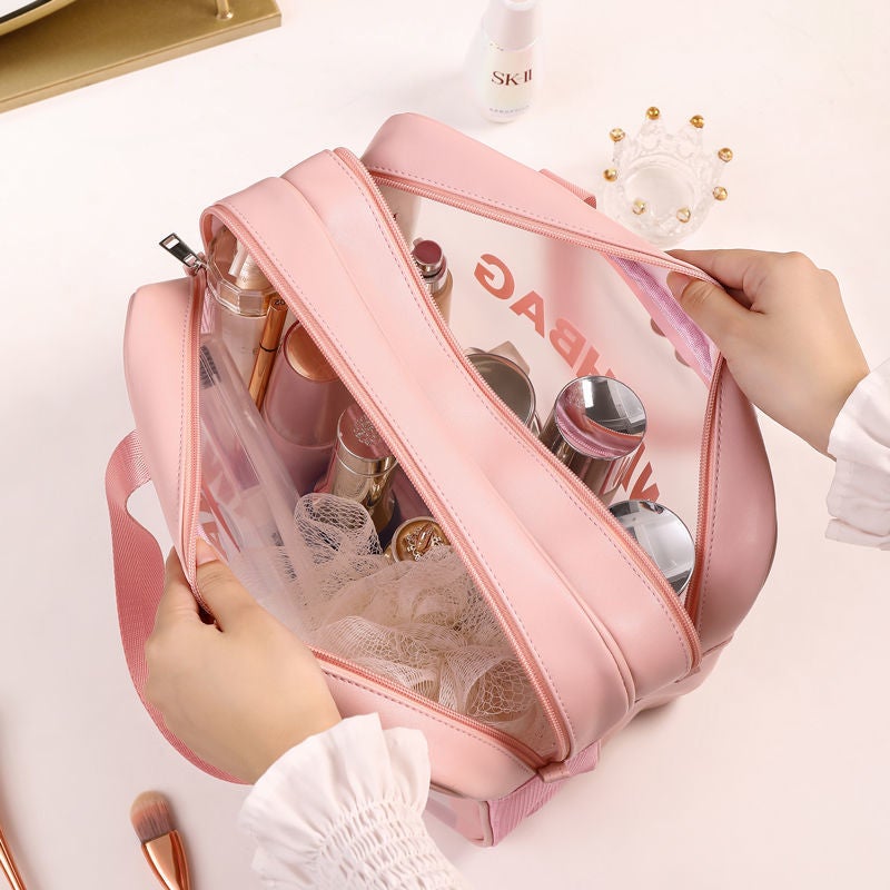 PVC Wet-Dry Separate Cosmetic Bag, Large Capacity, Double Layer, Travel Waterproof Toiletry Bag - Image 3