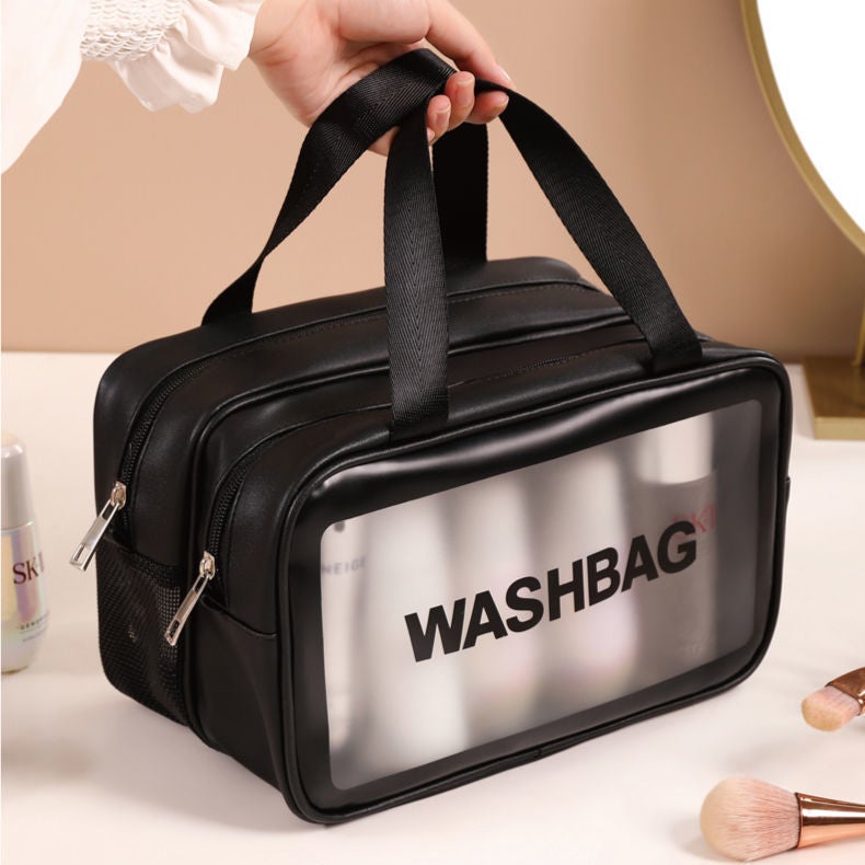 PVC Wet-Dry Separate Cosmetic Bag, Large Capacity, Double Layer, Travel Waterproof Toiletry Bag - Image 4