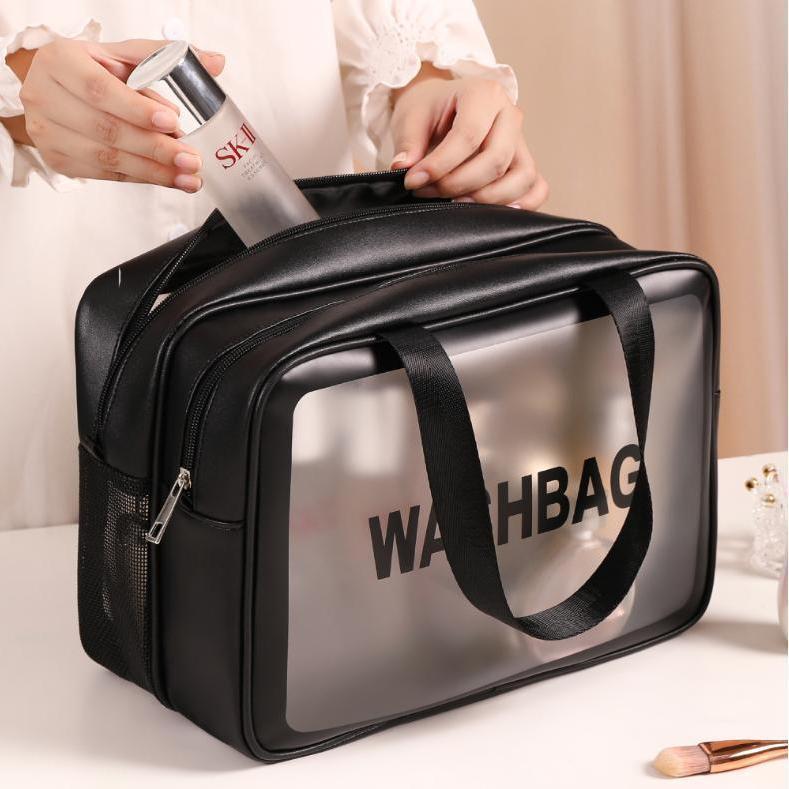 PVC Wet-Dry Separate Cosmetic Bag, Large Capacity, Double Layer, Travel Waterproof Toiletry Bag - Image 2