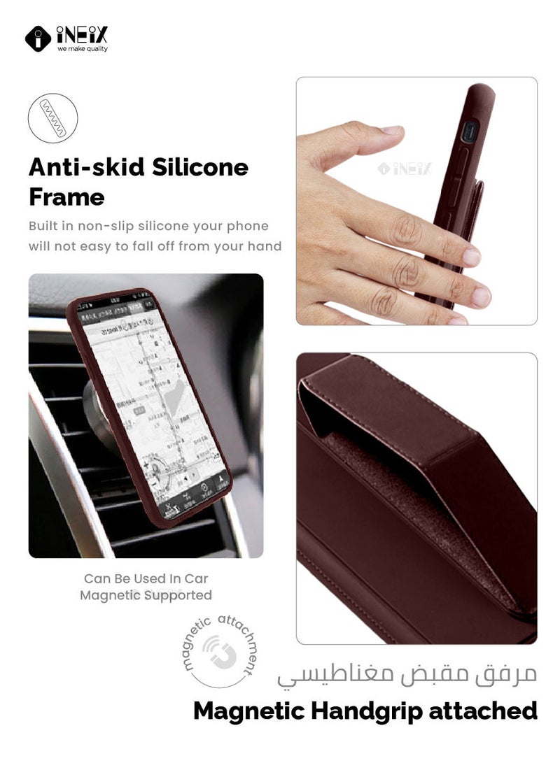 INEIX 3 in 1 Magnetic Hand Grip Holder Case For Samsung Galaxy A73 5G Brown - Image 4