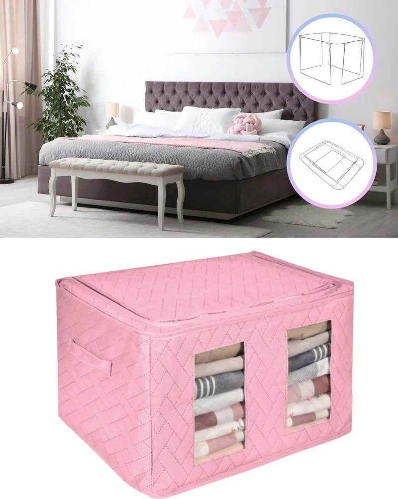 Seryat 1 Piece Window Storage Bag Medium Size Steel Framed Windowed Multi-Purpose Storage Bag Maxi Wire Box Storage Bag 40 x 50 x 30CM Sweater and Blanket1