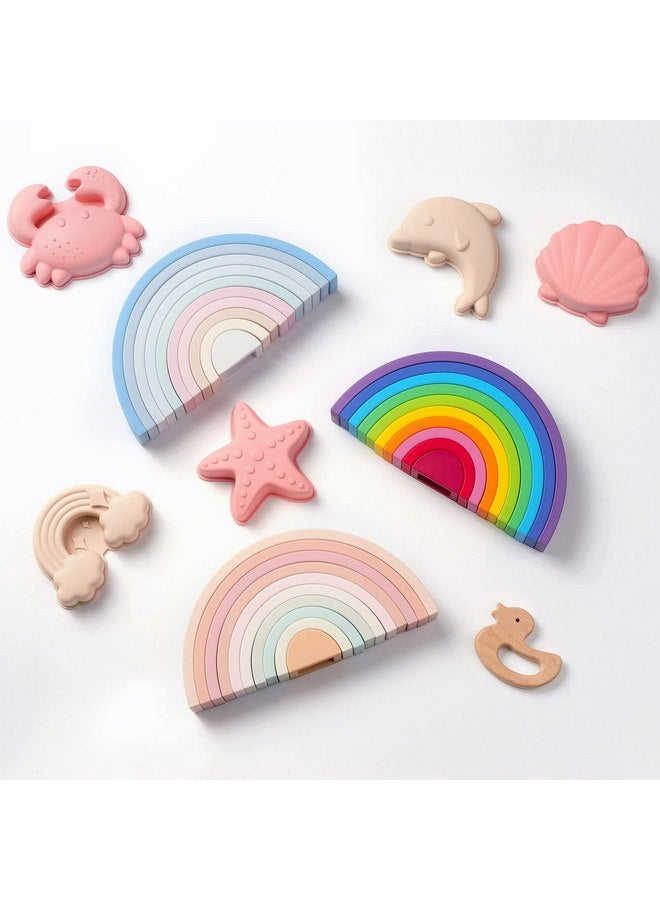 MCGMITT Rainbow Stacking Toy, Silicone Rainbow Stacker for Toddlers, Montessori Nesting Blocks, Building Creative Color Shape Matching Toy Set, 10 Layers - Image 5