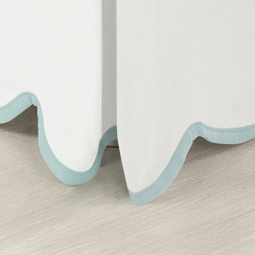 Lush Decor Coastal Chic Scallop Edge Linen Textured Bed Skirt Blue/White Single Queen - Soft Elegant Luxury Easy Fit Elastic Band Tailored Bedskirt - Image 2