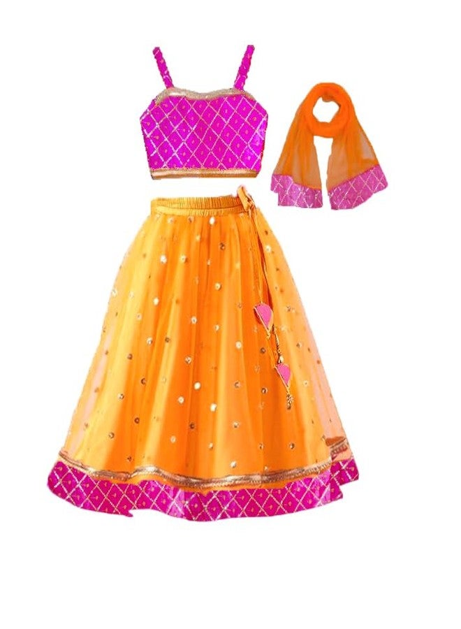 HIBA CREATIONS Baby Girl Orange and Pink Embriodary lehenga Heartshape Choli 0-6 Month - Image 2
