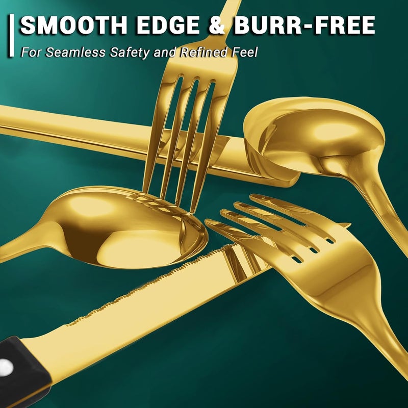 BEWOS 48-Pieces Gold Silverware Set for 8 - Stainless Steel Flatware Set with Mirror Polish, Silverware Sets Including Steak Knives, Forks and Spoons, Dishwasher Safe for Restaurant - Image 5