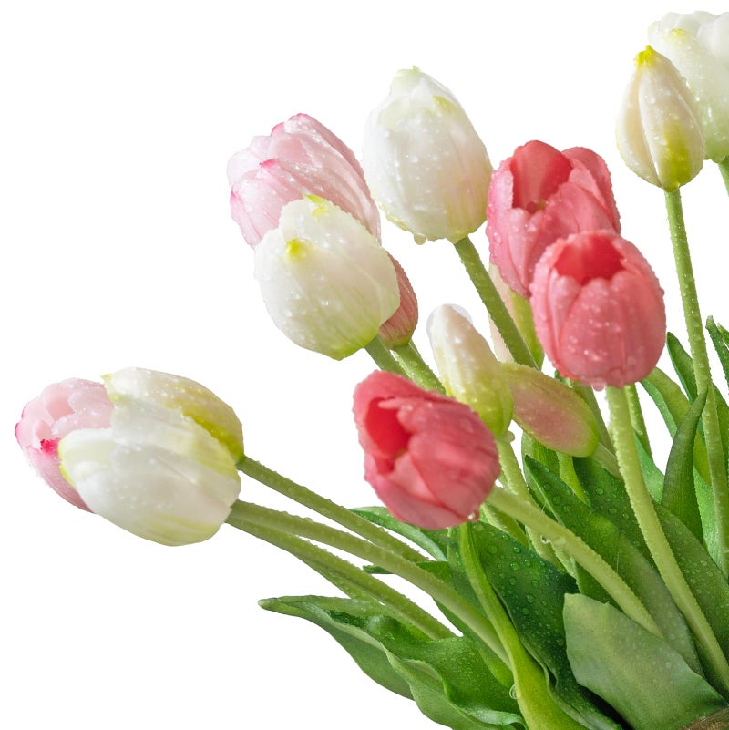 DUYONE 40pcs Artificial Tulips Flowers, Latex Bouquet, Fake Tulips for Office Wedding Party Home Kitchen Garden Decoration(White Suit 40pcs) - Image 4