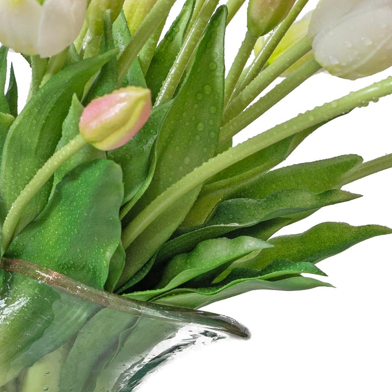 DUYONE 40pcs Artificial Tulips Flowers, Latex Bouquet, Fake Tulips for Office Wedding Party Home Kitchen Garden Decoration(White Suit 40pcs) - Image 5