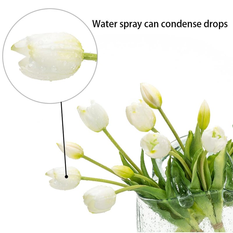 DUYONE 40pcs Artificial Tulips Flowers, Latex Bouquet, Fake Tulips for Office Wedding Party Home Kitchen Garden Decoration(White Suit 40pcs) - Image 3