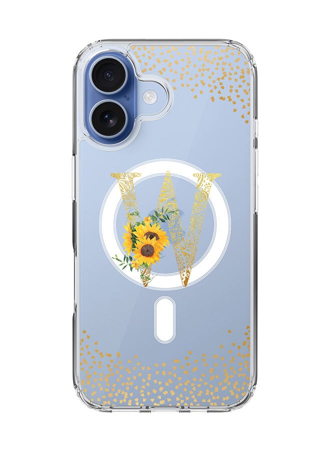 Stylizedd Classic Clear MagSafe Case for iPhone 17 , Hybrid Soft Case Flexible Edges Anti Drop TPU PC Gel Thin Transparent Cover [ Designed for iPhone 17 ] - Custom Monogram Initial Letter Floral Pattern Alphabet - W  (Clear )