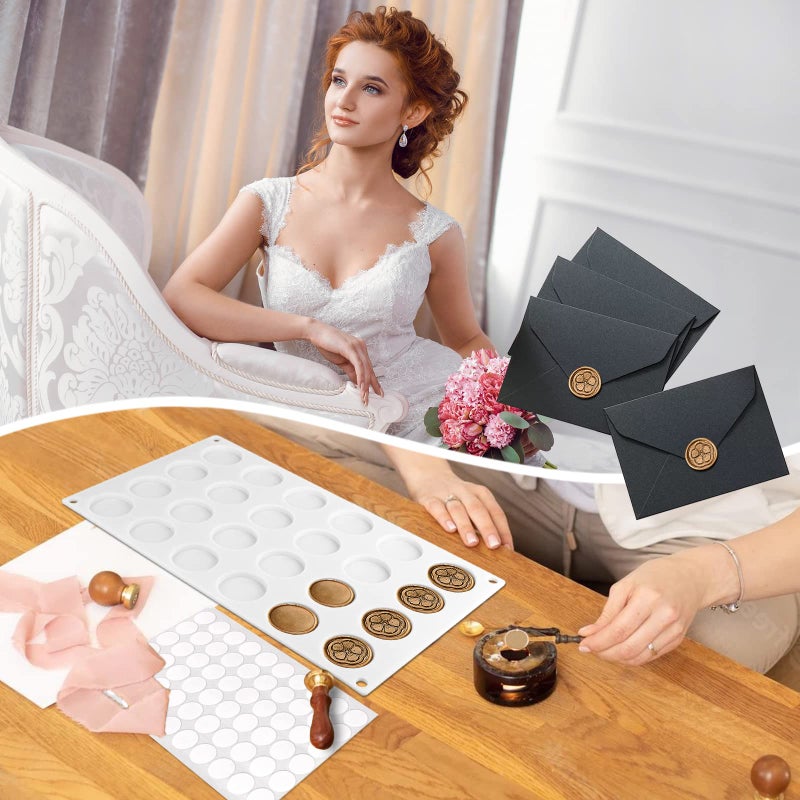 DOSTK Silicone Wax Seal Mat, 24-Cavity Wax Sealing Mat with 60Pcs Removable Sticky Dots for DIY Craft Adhesive Waxing - Image 5
